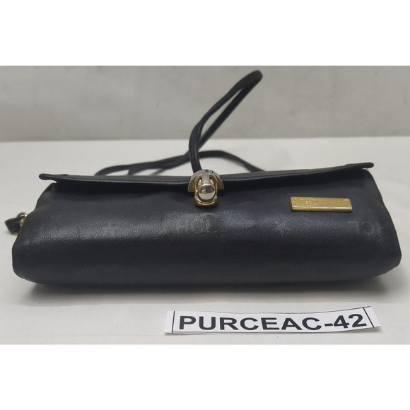 HCL Black Leather Pushlock Flap Closure Small Crossbody Bag - Vintage - Picture 6 of 16